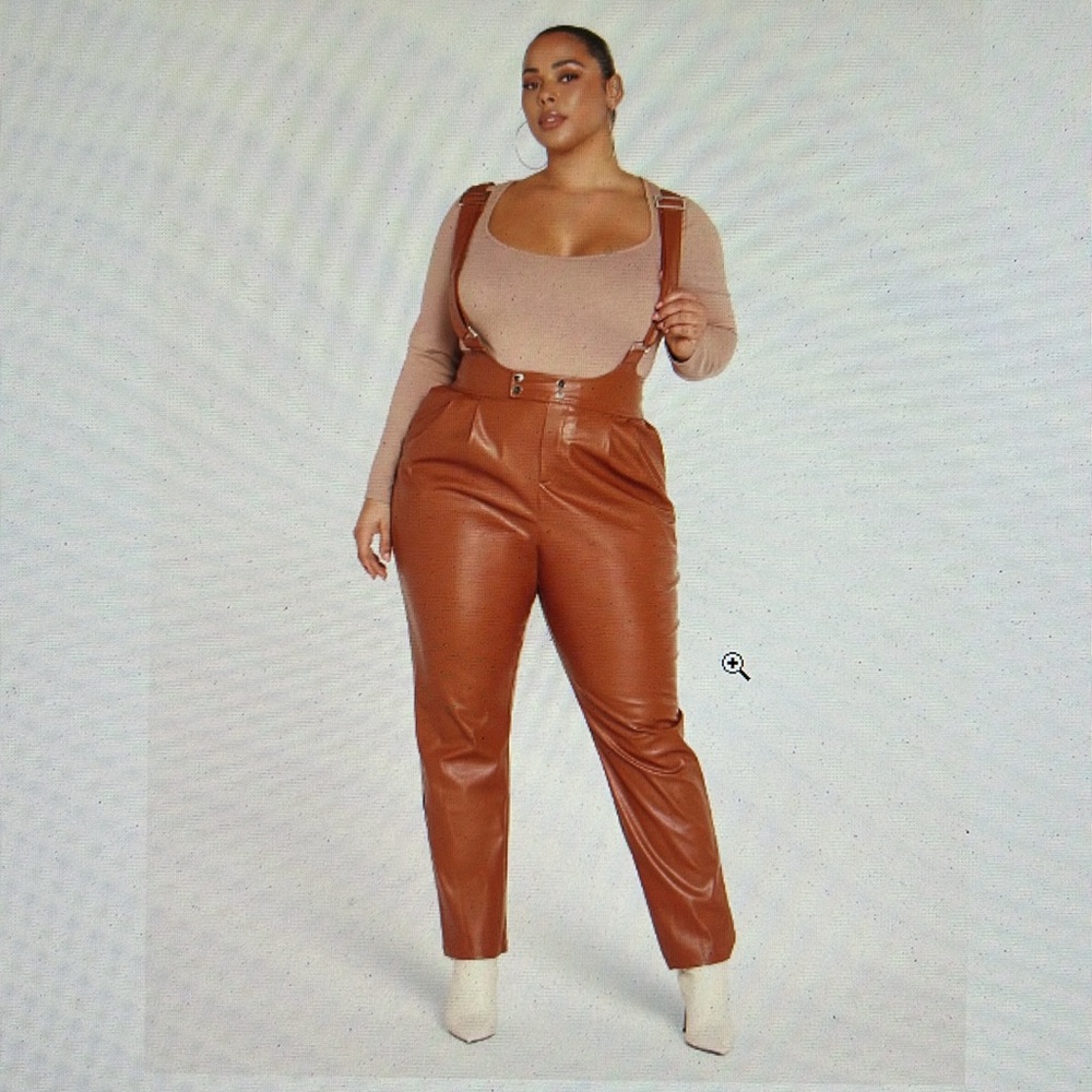 Fashion to Figure Faux Leather Suspender Pants, NEW WITH TAGS ATTACHED